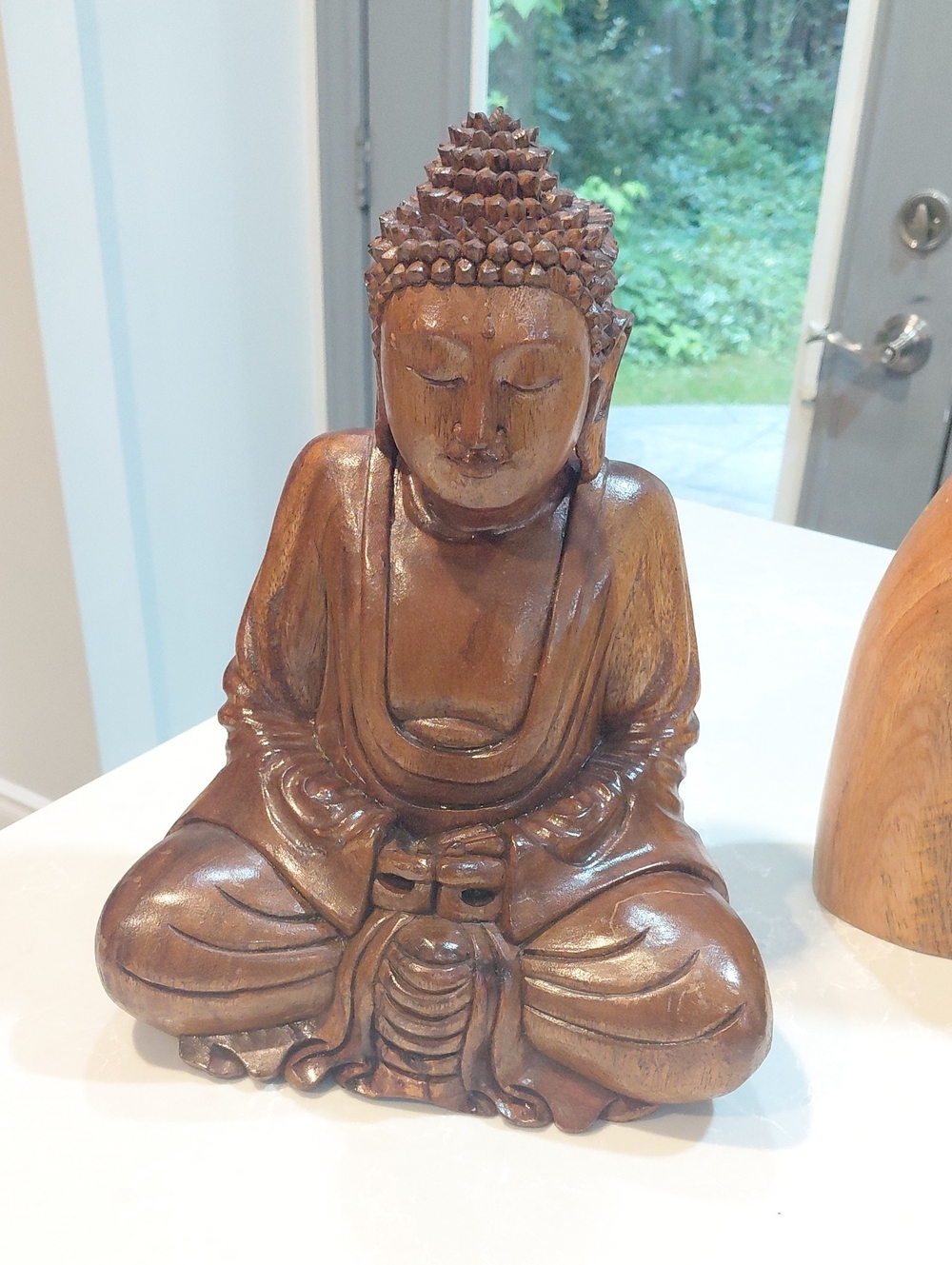 Wooden Buddha Statue Home Art - Brown Decorative Sculpture